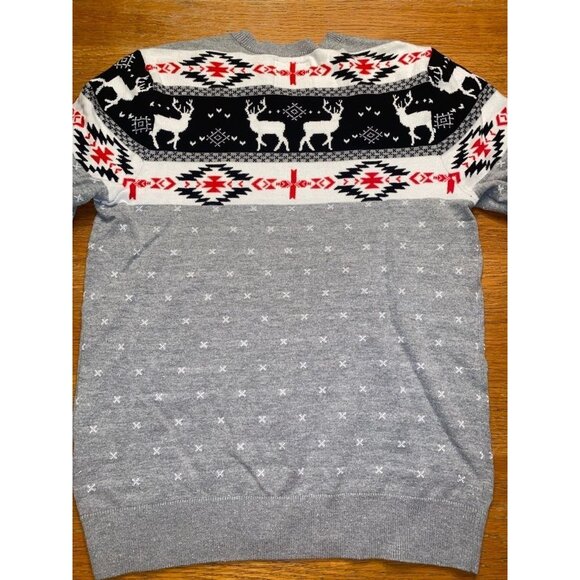 Holiday Reindeer Pattern Mens Gray Sweater - Picture 4 of 4